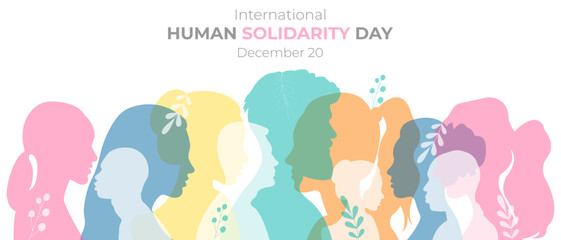 Human Solidarity Day.Vector illustration with silhouettes of men and women standing side by side together.