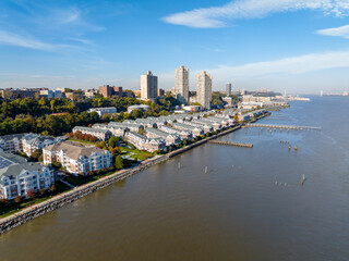 Aerial drone photo residential housing in West New York New Jersey USA