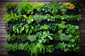 DIY vertical garden with a variety of herbs