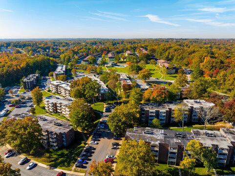 Aerial drone photo residential housing apartment buildings in Laurel Washington