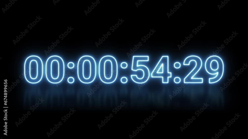 Poster cyber neon countdown timer, futuristic blue laser led light energy clock display, 3d rendering digit