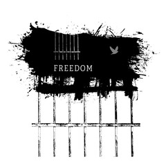 Prison bars and inscription FREEDOM and dove
