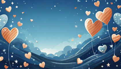Blue background with hearts and copy space