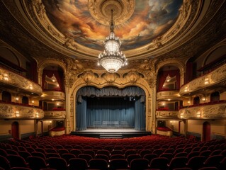A grand and historic opera house with ornate balconies and chandeliers.