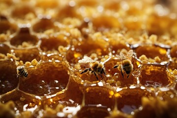 bees on honeycombs with honey