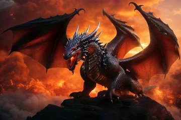 Abwaschbare Fototapete Feuer dragon in fire