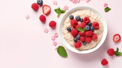 oatmeal with berries in a plate.