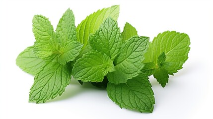 Fresh, green mint leaves on a white background. High quality photo. Close up. Mint leaf. Organic mint leaves isolated. Set, group.