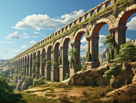 An ancient Roman aqueduct, showcasing the engineering antiquity.