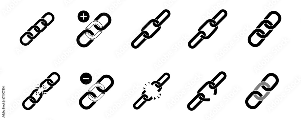 Poster link icon. chain symbol. hyperlink chain break icons. share content by clicking eps10