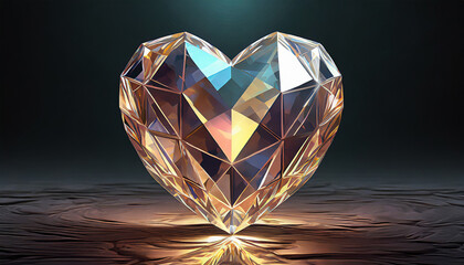 Heart shaped diamond on black dark background -Artistic - obrazy, fototapety, plakaty