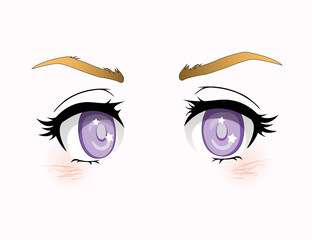 Anime eyes, lilac color, blonde.
Stars in sight.
