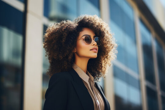 Young Beautiful Business Woman With Blue Mirrored Sunglasses Stock Photo,  Picture and Royalty Free Image. Image 30605684.