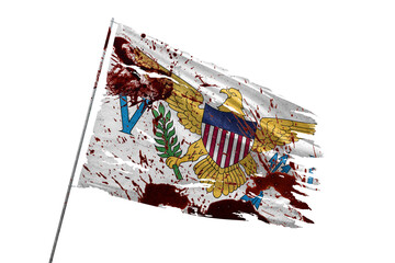 Virgin Islands torn flag on transparent background with blood stains.