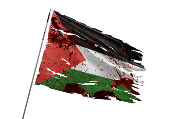 Palestine torn flag on transparent background with blood stains.