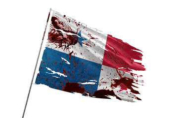 Panama torn flag on transparent background with blood stains.