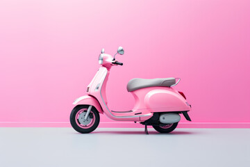 Obraz na płótnie Canvas Pink vintage scooter against a minimalist pink backdrop