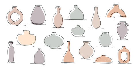 collections of vases and amphorae. Ceramic vase, ancient Greek illustration for a pot. Vector linear illustration. line art. color. - obrazy, fototapety, plakaty