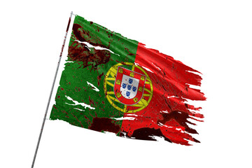 Portugal torn flag on transparent background with blood stains.