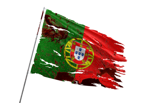 Portugal torn flag on transparent background with blood stains.