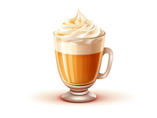 Illustration of eggnog drink in a glass with whipped cream on top, isolated on white background 