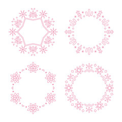 素材_フレームのセット_クリスマスをモチーフにした冬の飾り枠。赤色の高級感のある囲みのデザイン。字無