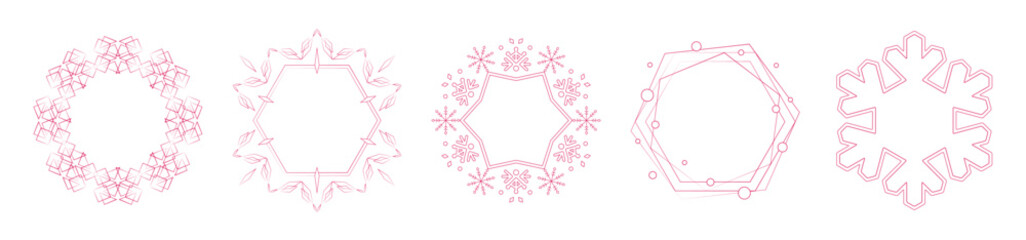 素材_フレームのセット_クリスマスをモチーフにした冬の飾り枠。赤色の高級感のある囲みのデザイン。字無