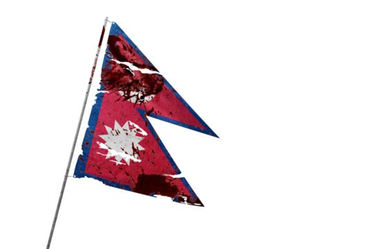 Nepal torn flag on transparent background with blood stains.