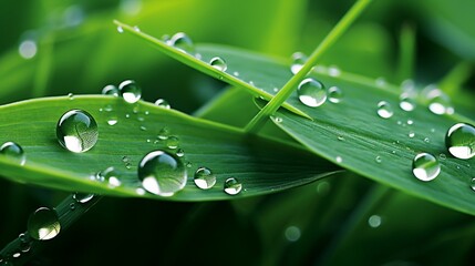 drops of dew on a green grass