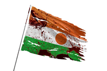 Niger torn flag on transparent background with blood stains.