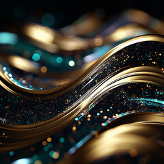 Glitter Emerald Golden Wave Stripes Design. Shiny moving lines design element background	