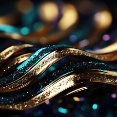 Fototapeta premium Glitter Emerald Golden Wave Stripes Design. Shiny moving lines design element background 