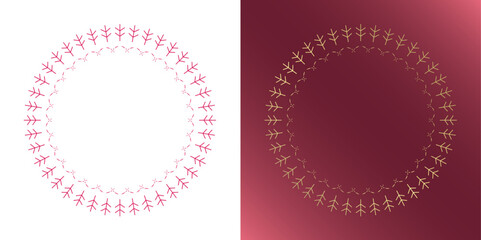 素材_フレームのセット_クリスマスをモチーフにした冬の飾り枠。赤と金の高級感のある囲みのデザイン。字無
