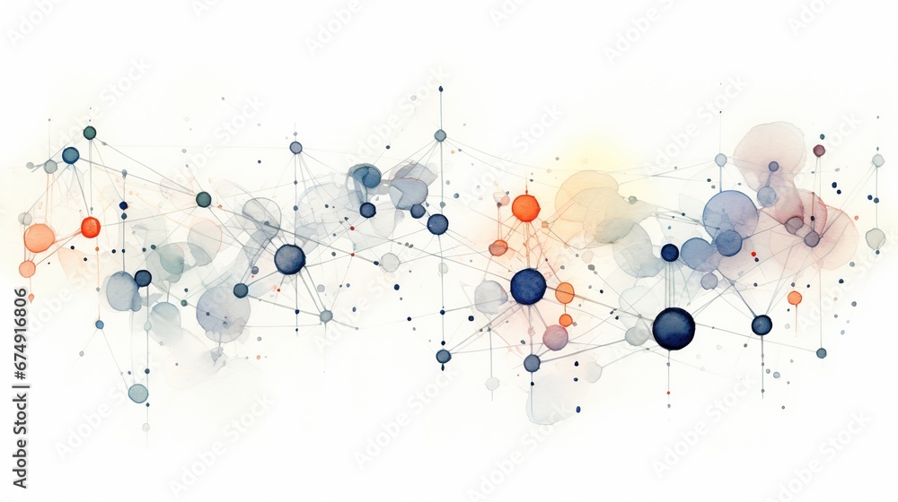 Wall mural grid surface with splatters of watercolor paint. abstract network background in science or technolog