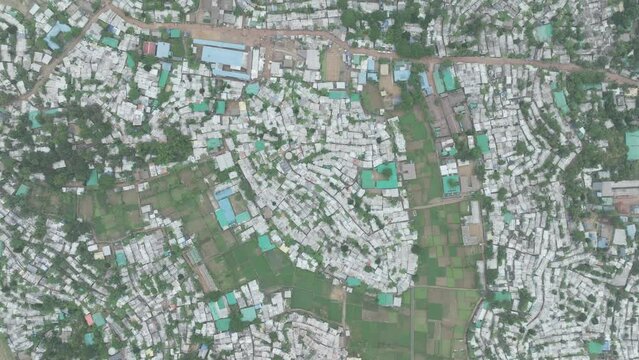 top view of a huge refugee camp near Myanmar border, Kutupalong Rohingya camp near Ukhia town, Bangladesh.