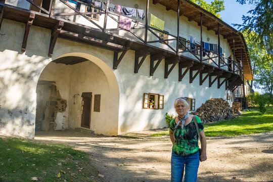 Zvikov Castle. Senior woman on excursion in historical Zvikov Castle. Czech