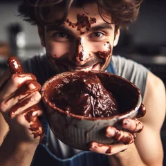 Foto op Canvas Man with a bowl of chocolate  © MASOKI