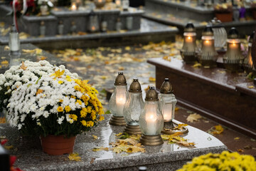 Cemetery on the grave on All Saints' Day