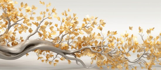 golden branches tree leaves in drawing mural background