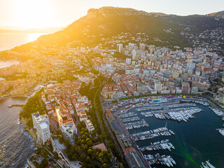 Sunset view of Monaco, a sovereign city-state on the French Riviera, in Western Europe, on the...