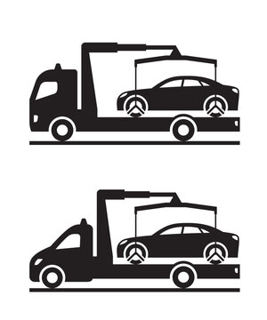 Roadside assistance truck and pickup with car  - vector illustration