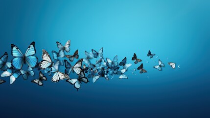 Blue butterflies flying against the solar sky