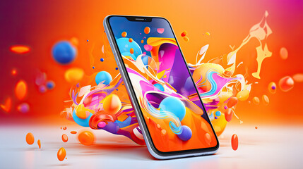 smartphone mockup. Colorful abstract ecommerce  background