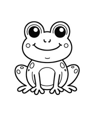 Cute frog froggy amphibian character coloring book page, coloring page, animal, black and white, isolated, vector art, wild farm forest zoo animals