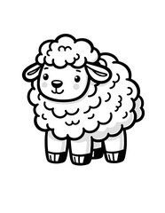 Cute sheep ram lamb character coloring book page, coloring page, animal, black and white, isolated, vector art, wild farm zoo animals