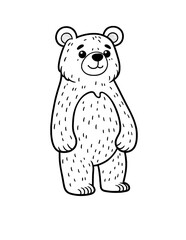 Cute bear character coloring book page, coloring page, animal, black and white, isolated, vector art, wild farm forest zoo animals