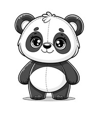 Cute panda bear character coloring book page, coloring page, animal, black and white, isolated, vector art, wild farm forest zoo animals