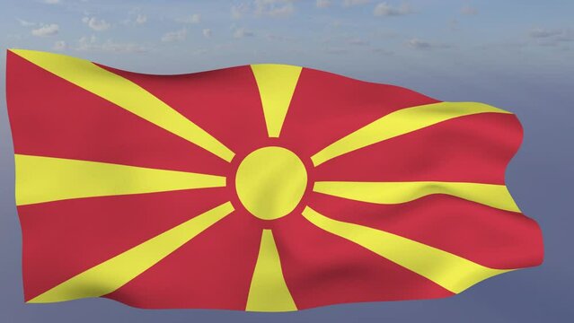 Loop der Macedonia Fahne wehend im Wind als Nahaufnahme 4K