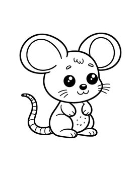Cute mouse rodent character coloring book page, coloring page, animal, black and white, isolated, vector art, wild farm forest zoo animals