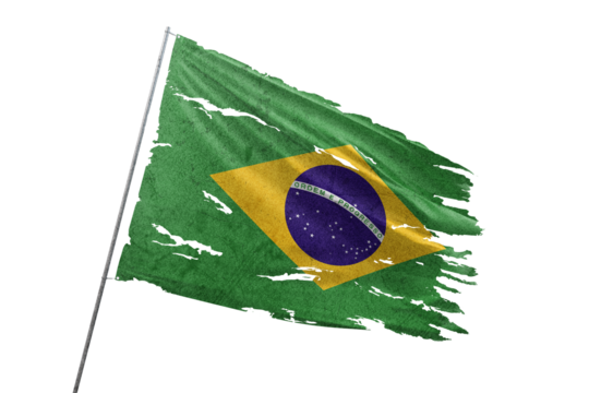 Brazil torn flag on transparent background.
